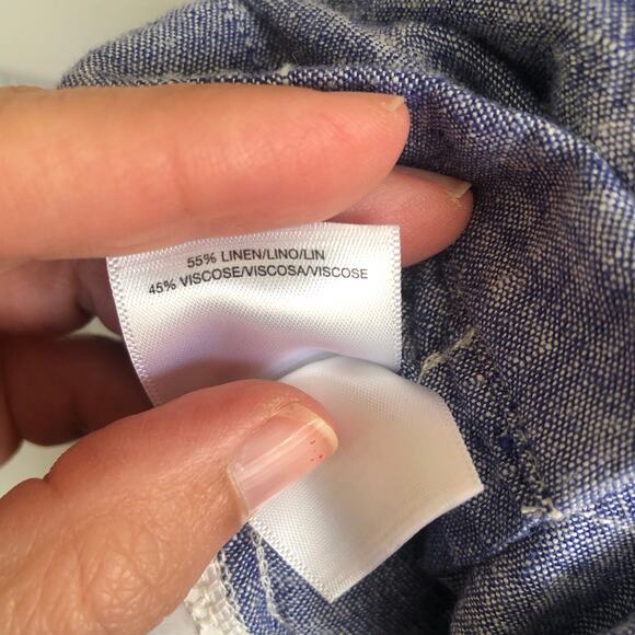 Anne Klein Linen Blend Button Front Collared Shirt Dress Blue 6 Coastal Preppy - Picture 6 of 10